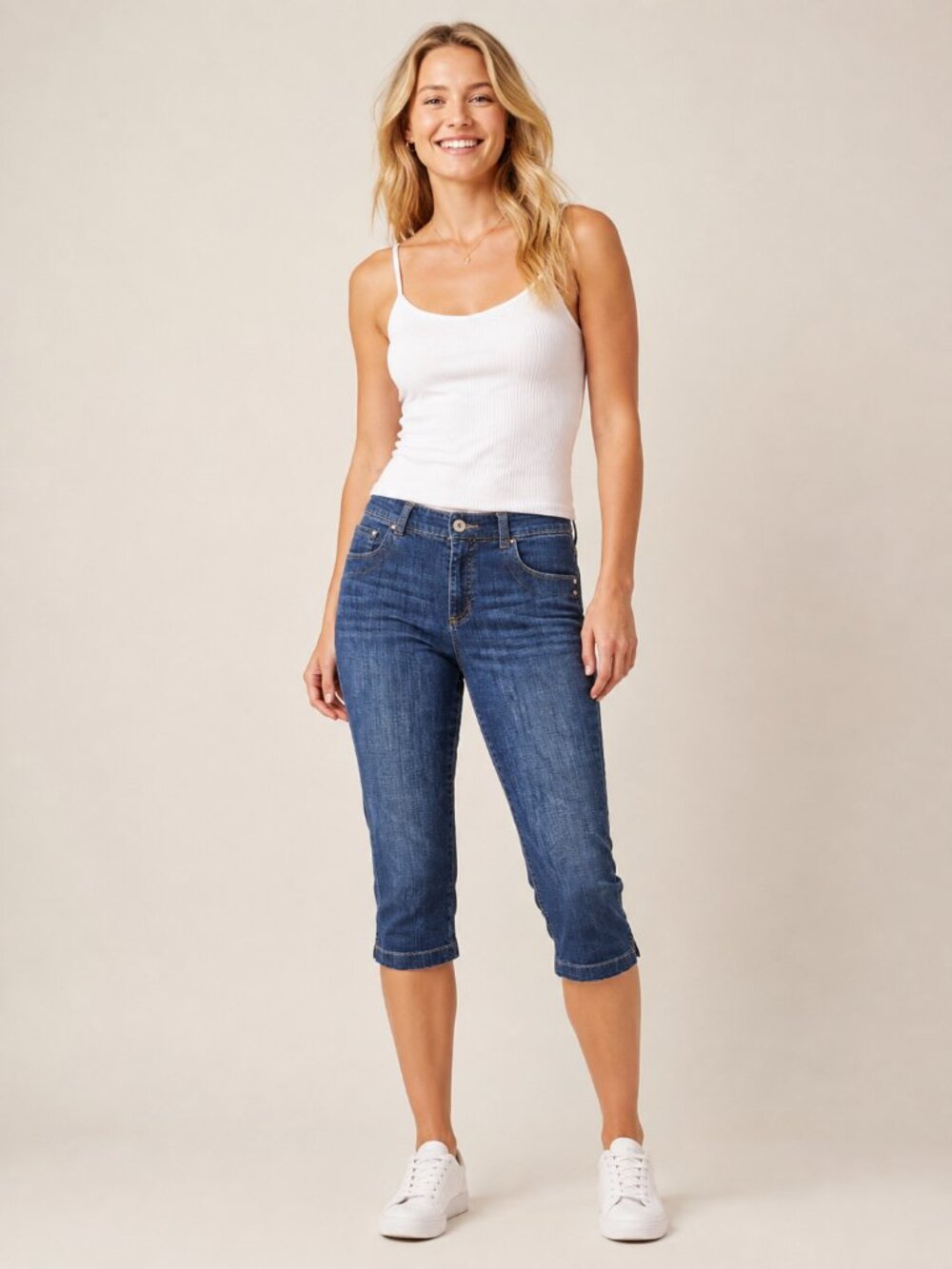 2/$30 Chico's Platinum Denim Pedal Pusher Capri Mid Rise Jeans 6 #A4060